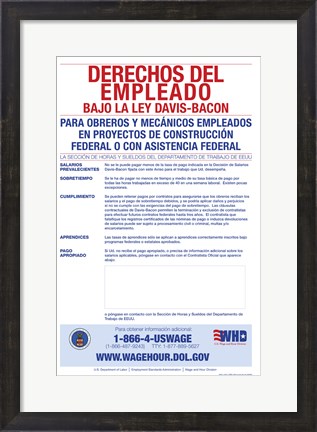Framed Employee Rights Under the Davis-Bacon Act Spanish Version 2012 Print