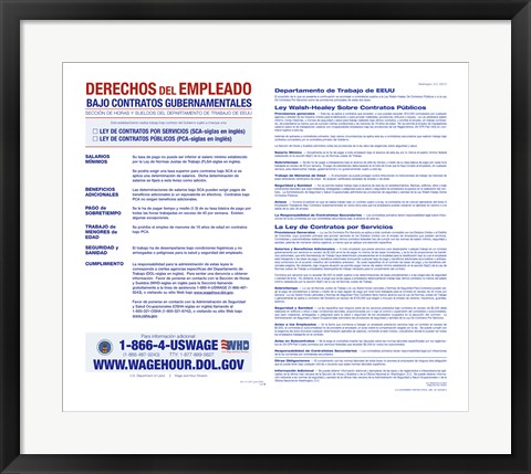 Framed Employee Rights on Government Contracts Spanish Version 2012 Print