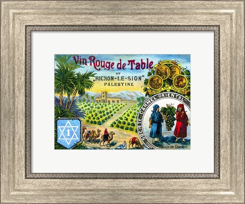 Framed Red table wine from Rishon de Zion Palestine Print