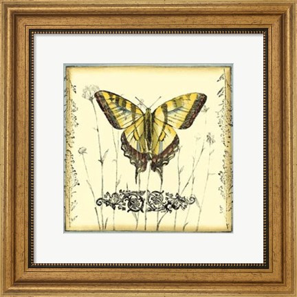 Framed Butterfly and Wildflowers III Print