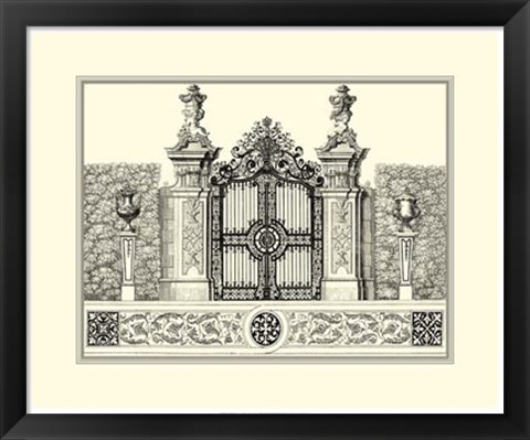 Framed B&amp;W Grand Garden Gate III Print