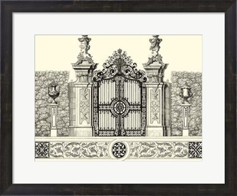 Framed B&amp;W Grand Garden Gate III Print