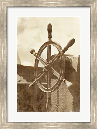 Framed Sepia Ship&#39;s Wheel I Print