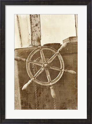 Framed Sepia Ship&#39;s Wheel II Print
