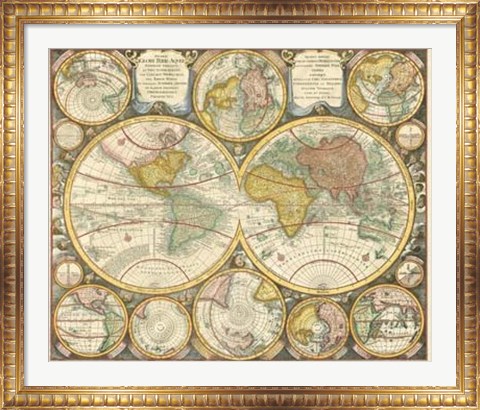 Framed Antique World Globes Print