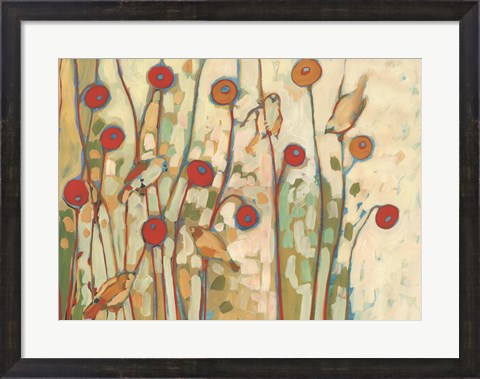 Framed Five Little Birds Playing Amongst the Poppies Print