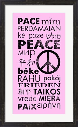 Framed Pink Peace Languages Print