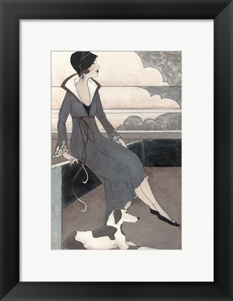 Framed Art Deco Lady With Dog Print