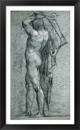 Framed Nude Man Carrying a Rudder on His Shoulder Print