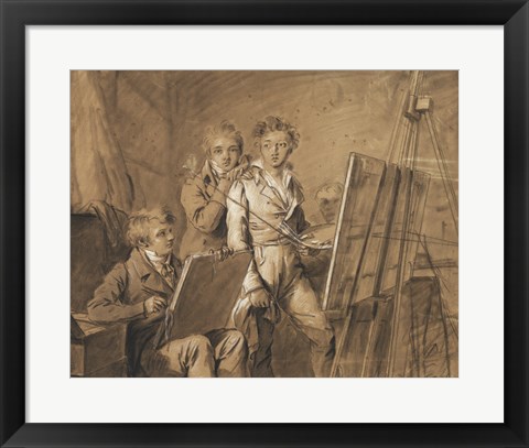 Framed Three Young Artists in a Studio Print