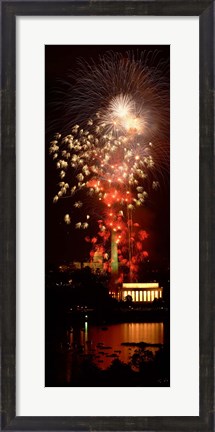 Framed USA, Washington DC, Fireworks over Lincoln Memorial Print