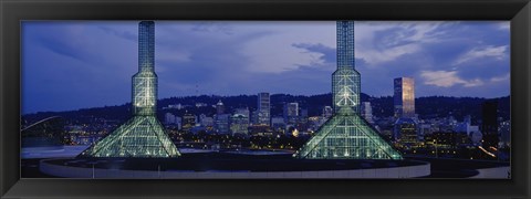 Framed Towers Lit Up At Dusk, Convention Center, Portland, Oregon, USA Print
