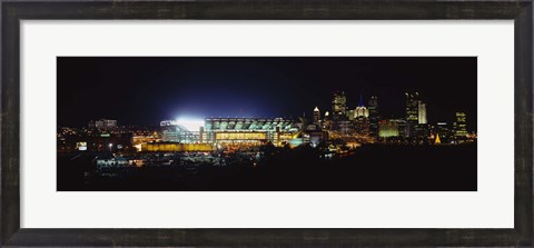 Framed Stadium lit up at night in a city, Heinz Field, Three Rivers Stadium, Pittsburgh, Pennsylvania, USA Print