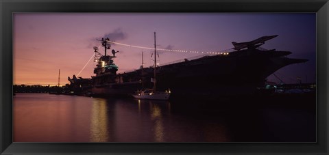 Framed Silhouette of an aircraft carrier in the sea, USS Intrepid, New York City, New York State, USA Print