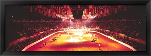 Framed Group of people performing with horses in a stadium, 100th Stock Show And Rodeo, Fort Worth, Texas, USA Print
