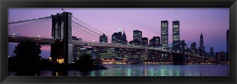 Framed Brooklyn Bridge at night, New York Print