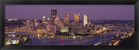 Framed Night view of Pittsburgh Print