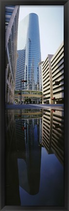Framed Reflection of buildings on water, Houston, Texas, USA Print