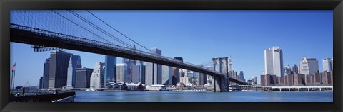 Framed New York City, Brooklyn Bridge, Skyscrapers in a city Print
