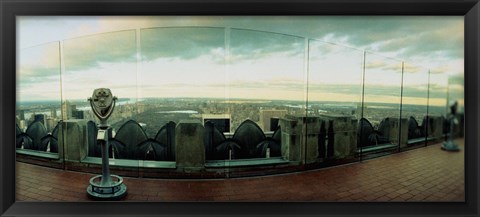 Framed Coin-operated binoculars on the top of a building, Rockefeller Center, Manhattan, New York Print