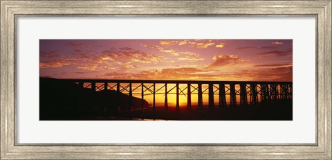 Framed Silhouette of a railway bridge, Pudding Creek Bridge, Fort Bragg, California, USA Print