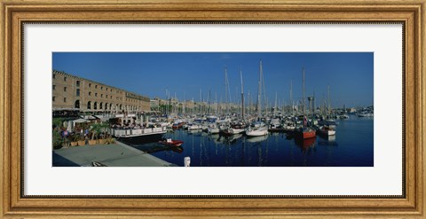 Framed Sailboats at a harbor, Barcelona, Catalonia, Spain Print