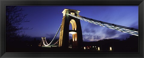 Framed Suspension bridge lit up at night, Clifton Suspension bridge, Avon Gorge, Bristol, England Print