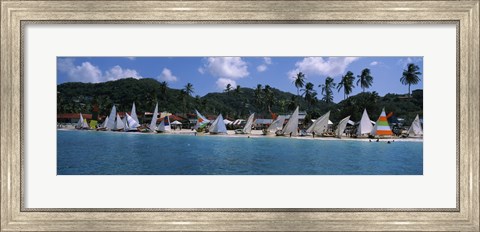 Framed Sailboats on the beach, Grenada Sailing Festival, Grand Anse Beach, Grenada Print