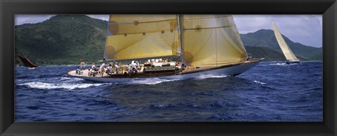 Framed Yacht racing in the sea, Antigua, Antigua and Barbuda Print