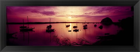 Framed Boats in the sea, Morro Bay, San Luis Obispo County, California, USA Print