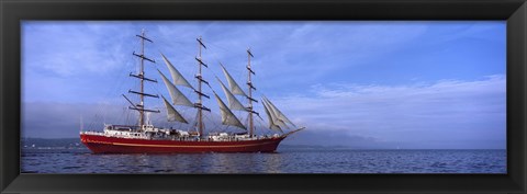 Framed Tall red ship in Baie De Douarnenez, Brittany, France Print