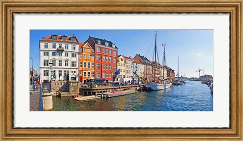 Framed Buildings along a canal with boats, Nyhavn, Copenhagen, Denmark Print