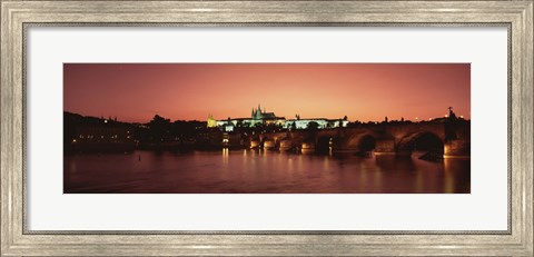 Framed Bridge with a church and castle, Charles Bridge, St. Vitus Cathedral, Hradcany Castle, Prague, Czech Republic Print