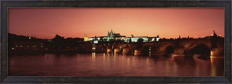 Framed Bridge with a church and castle, Charles Bridge, St. Vitus Cathedral, Hradcany Castle, Prague, Czech Republic Print