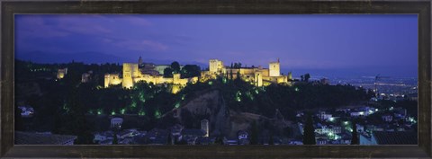 Framed Palace lit up at dusk, Alhambra, Granada, Andalusia, Spain Print