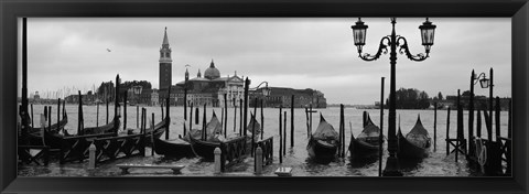Framed Gondolas with a church in the background, Church Of San Giorgio Maggiore, San Giorgio Maggiore, Venice, Veneto, Italy Print