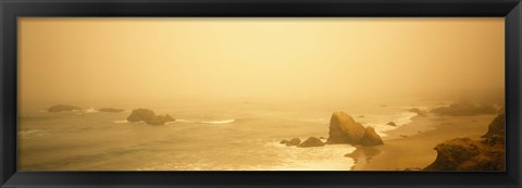 Framed Fog over the beach, Mendocino, California, USA Print