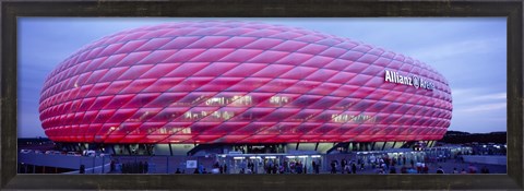 Framed Soccer Stadium Lit Up At Dusk, Allianz Arena, Munich, Germany Print