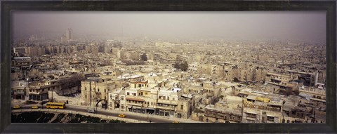 Framed Aerial view of a city in a sandstorm, Aleppo, Syria Print