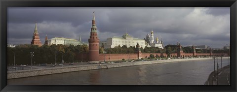 Framed Buildings along a river, Grand Kremlin Palace, Moskva River, Moscow, Russia Print