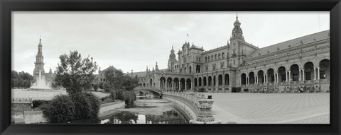 Framed Fountain in front of a building, Plaza De Espana, Seville, Seville Province, Andalusia, Spain Print