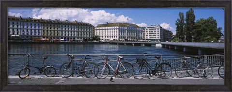 Framed Buildings at the waterfront, Rhone River, Geneva, Switzerland Print