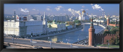 Framed Buildings at the waterfront, Moskva River, Moscow, Russia Print
