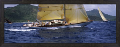Framed Yacht racing in the sea, Antigua, Antigua and Barbuda Print