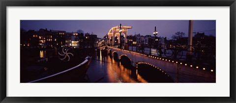 Framed Bridge lit up at night, Magere Brug, Amsterdam, Netherlands Print