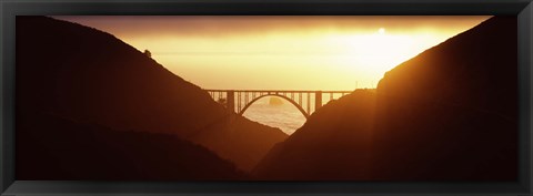 Framed Silhouette of a bridge at sunset, Bixby Bridge, Big Sur, California (horizontal) Print