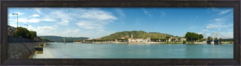 Framed Town at the waterfront, vineyards on the hill in background, Tain-l&#39;Hermitage, Rhone River, Rhone-Alpes, France Print