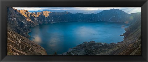 Framed Lake surrounded by mountains, Quilotoa, Andes, Cotopaxi Province, Ecuador Print