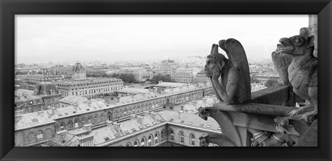 Framed Gargoyle statue at a cathedral, Notre Dame, Paris, Ile-De-France, France Print