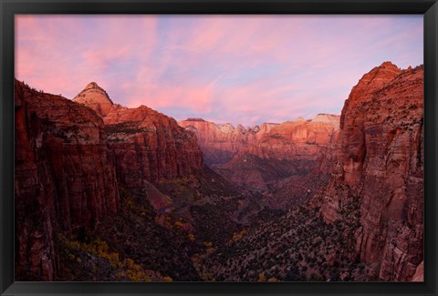 Framed Zion Canyon at sunset, Zion National Park, Springdale, Utah, USA Print